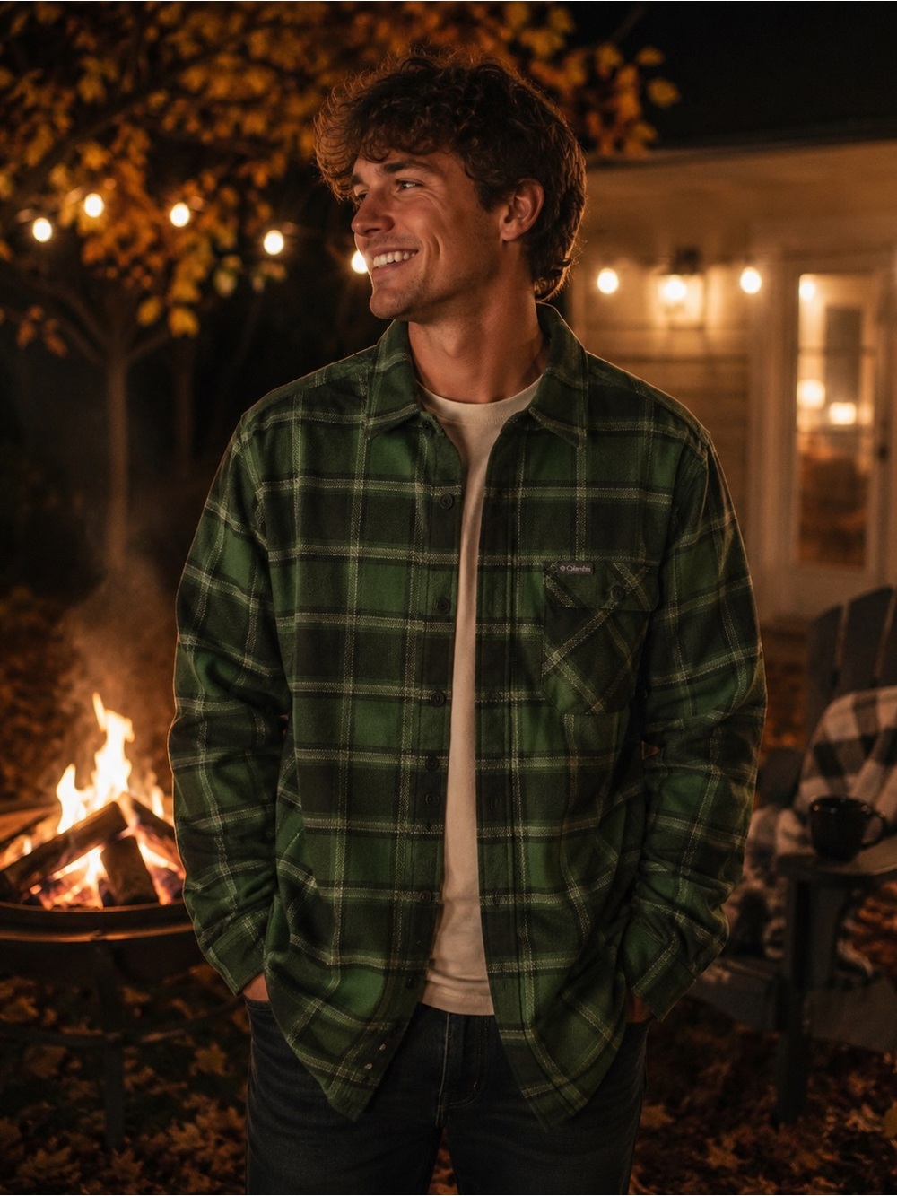 Columbia Green Plaid Lightweight Shirt Jacket